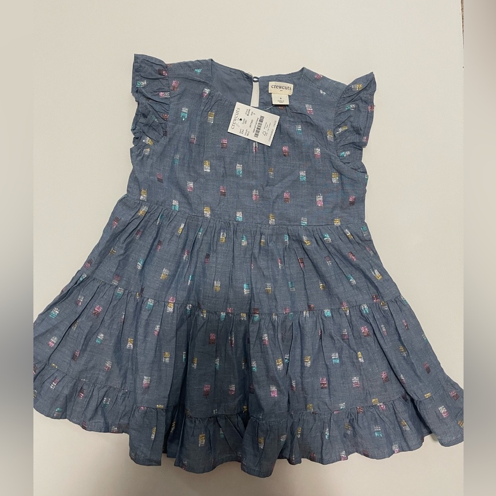 NWT Crewcuts Girls Dress - Size 3 - Blue with Metallic Details